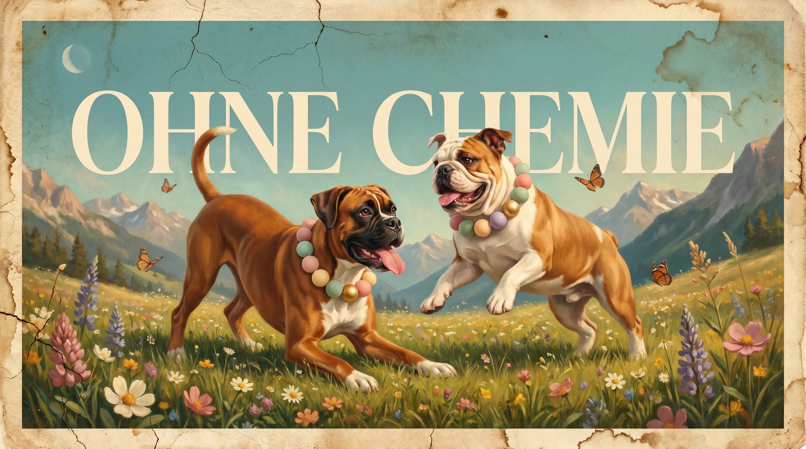 Titus und Gini spielen unbeschwert miteinander auf der Blumenwiese — OHNE CHEMIE